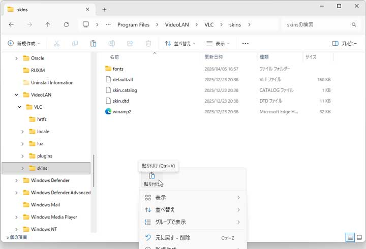 切り取った「redcoast.vlt」ファイルを所定のフォルダに貼り付ける